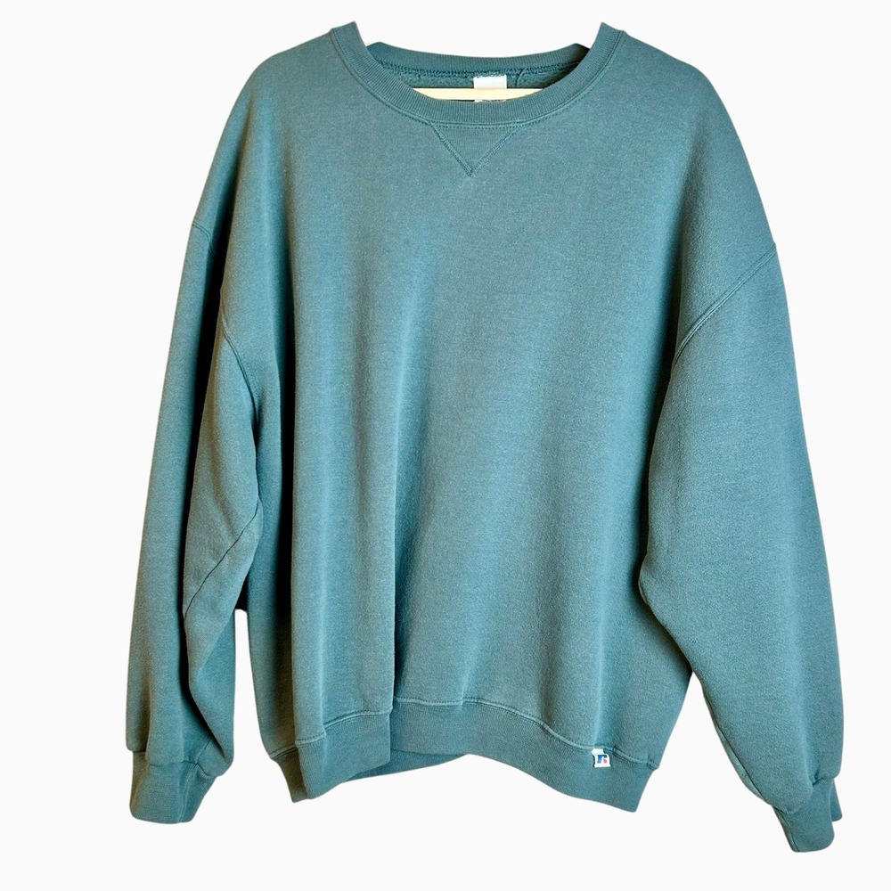 VTG 90s Russell Athletic Sweatshirt Mens XL Teal Green Crewneck Blank Pullover